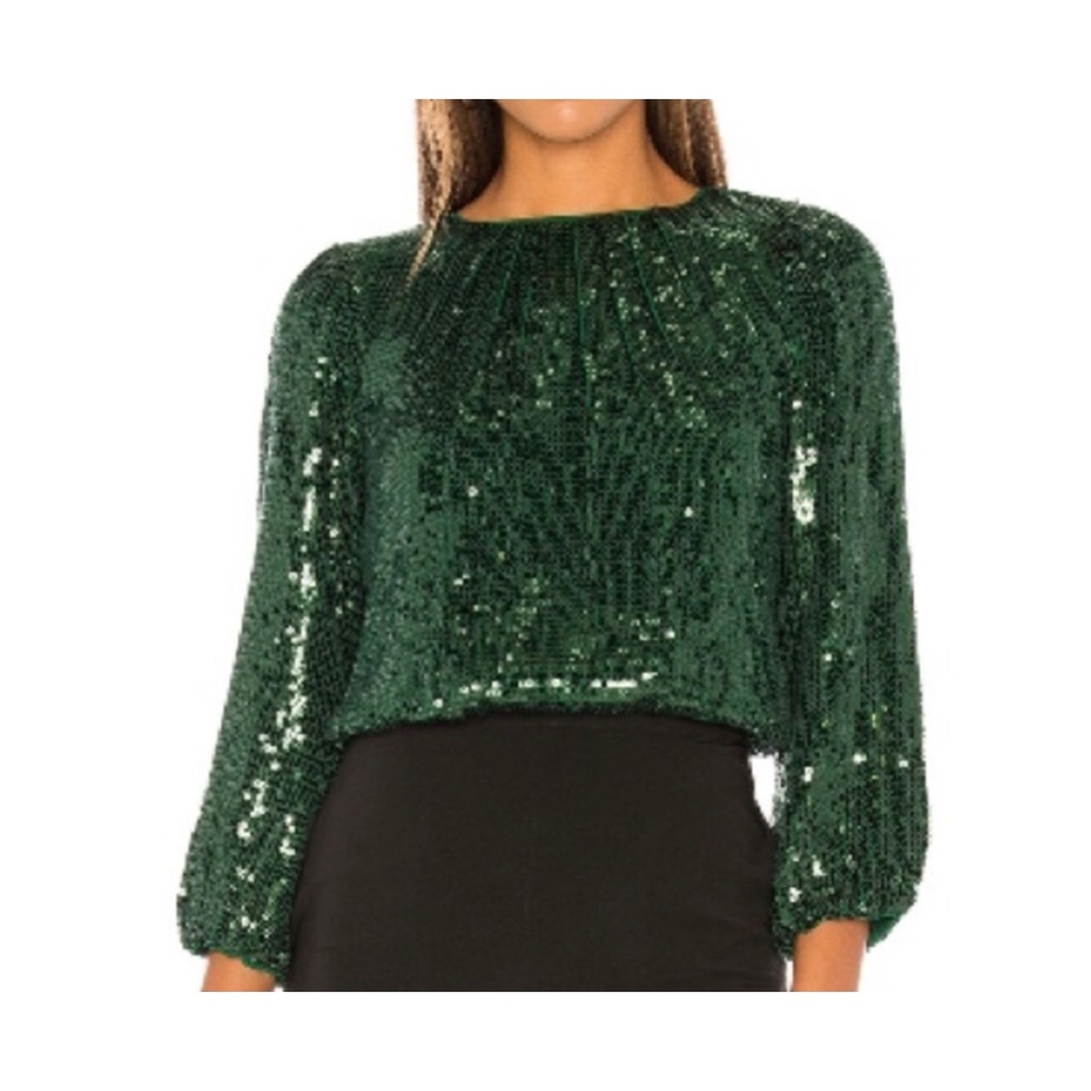 Alice and Olivia Avila Sequin Top in Basil